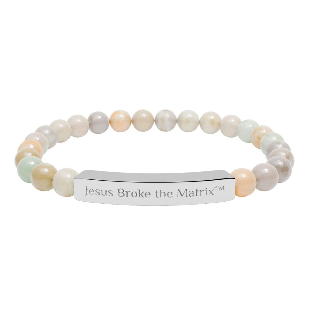 Beaded bracelet with inspirational engraved silver bar.