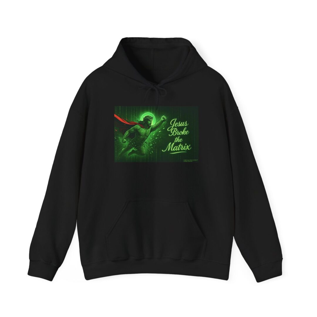 Black hoodie with a neon green abstract design on the front.